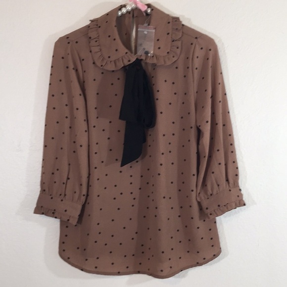Polka Dot Brown & Black Blouse Small New - Picture 1 of 4